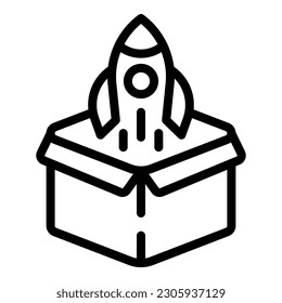 Iniciar vector de contorno de icono del cohete del proyecto. Aplicación creativa. Luz de impulsión