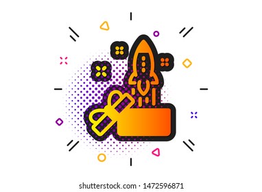 Launch Project sign. Halftone circles pattern. Out of the box icon. Startup symbol. Classic flat innovation icon. Vector