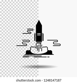 launch, Publish, App, shuttle, space Glyph Icon on Transparent Background. Black Icon