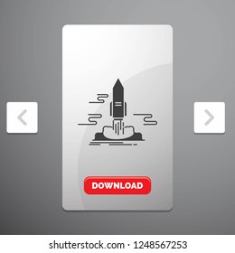 launch, Publish, App, shuttle, space Glyph Icon in Carousal Pagination Slider Design & Red Download Button