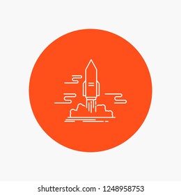 launch, Publish, App, shuttle, space White Line Icon in Circle background. vector icon illustration