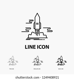 launch, Publish, App, shuttle, space Icon in Thin, Regular and Bold Line Style. Vector illustration
