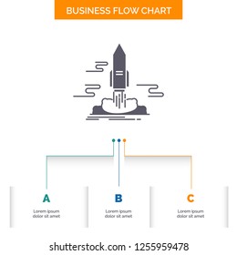 launch, Publish, App, shuttle, space Business Flow Chart Design with 3 Steps. Glyph Icon For Presentation Background Template Place for text.