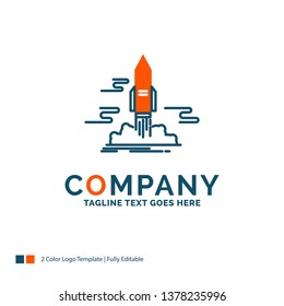 launch, Publish, App, shuttle, space Logo Design. Blue and Orange Brand Name Design. Place for Tagline. Business Logo template.