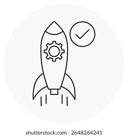 Ícone de Prontidão de Lançamento, Pronto para Decolagem Garantindo a Execução Contínua do Lançamento, do Planejamento ao Lançamento Mastering Readiness for Success, vetor