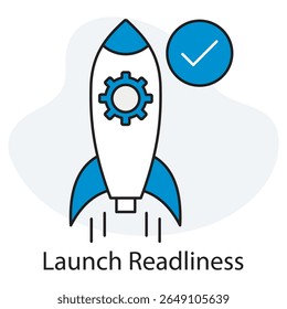 Ícone de Prontidão de Lançamento, Pronto para Decolagem Garantindo a Execução Contínua do Lançamento, do Planejamento ao Lançamento Mastering Readiness for Success, vetor