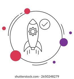 Ícone de Prontidão de Lançamento, Pronto para Decolagem Garantindo a Execução Contínua do Lançamento, do Planejamento ao Lançamento Mastering Readiness for Success, vetor