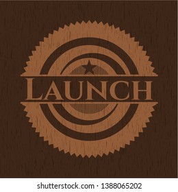 Launch retro wooden emblem. Vector Illustration.