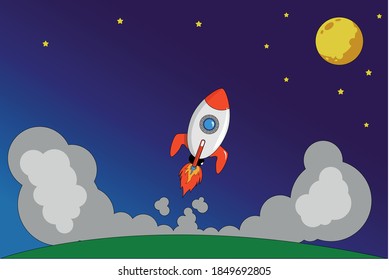 Lanzamiento del cohete a la luna en el cielo nocturno