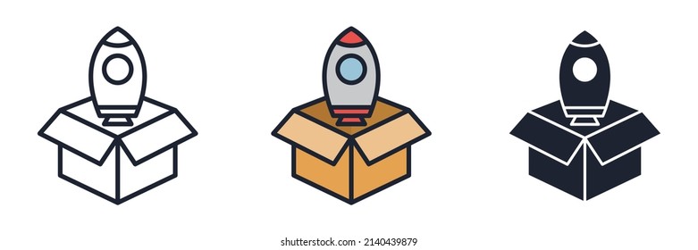 launch rocket box icon symbol template for graphic and web design collection logo vector illustration