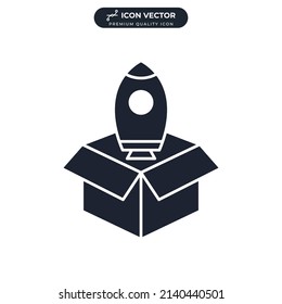 launch rocket box icon symbol template for graphic and web design collection logo vector illustration