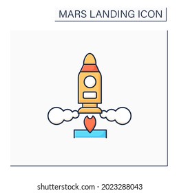Launch rocket color icon. Launching spaceship into the cosmos. Responsible mission. Cosmos research. Mars landing concept. Isolated vector illustration