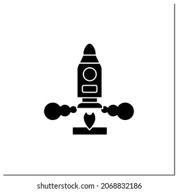 Launch rocket color icon. Launching spaceship into the cosmos. Responsible mission. Cosmos research. Mars landing concept.Filled flat sign. Isolated silhouette vector illustration