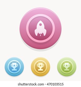 launch rocket icon or button in flat style with long shadow, isolated vector illustration on transparent background