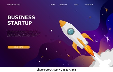 Launch a rocket into space.  Concept of business startup. Concept web page design. Flat vector illustration.