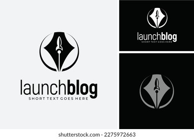 Launch Rocket Jet Plane with Nib Pen for Aircraft Travel Blog or Journalist Writer  logo design