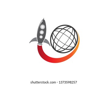 Launch of a rocket left heavy dust in the space and stars for logo design, sky icon