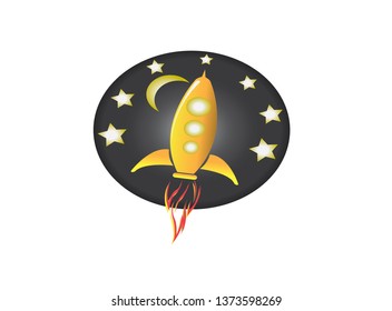 Launch of a rocket left heavy dust in the space and stars for logo design, sky icon