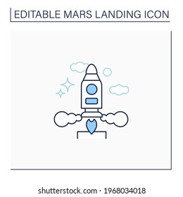 Launch rocket line icon. Launching spaceship into the cosmos. Responsible mission. Cosmos research. Mars landing concept. Isolated vector illustration. Editable stroke