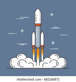 Launch of a rocket. Project start up. Thin line concept. Vector illustration.