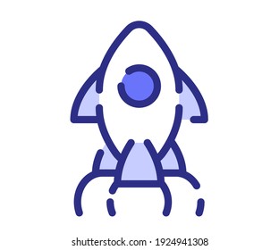 launch rocket release single isolated icon with dash or dashed line style