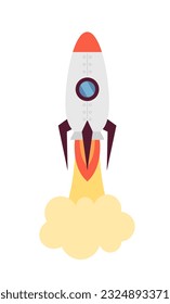 Launch rocket semi flat colour vector object. Editable cartoon clip art icon on white background. Flying starship. Simple spot illustration for web graphic design