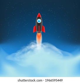 Launch of the rocket to the space. 3d style vector illustration