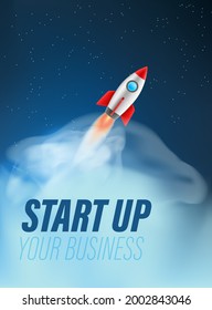 Launch of the rocket to the space. 3d style vector illustration