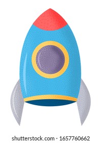 Launch of rocket, spaceship isolated on white background. Engineering tool for space travels and cosmos exploration. Innovations and development. Vector illustration of missile in flat style
