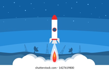 launch a rocket .starting space ship from spaceport vector illustration
