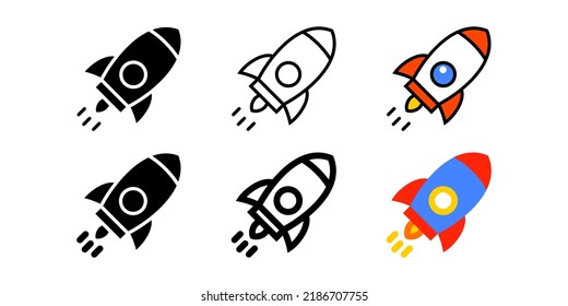 Launch rocket, start-up fast-growing business model vector icon material set
