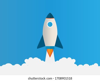 Launch, rocket, startup icon. Vector illustration, flat design.