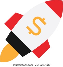 Launch Rocket Startup Icon Vector Flat Illustration