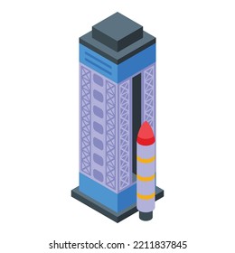 Launch rocket station icon isometric vector. Ship space. Start sky
