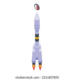 Launch rocket time icon isometric vector. Start spacecraft. Sky fire