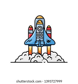 The launch of rocket vector illustration, colored cartoon style Suitable for Web Landing Page, Banner, Flyer, Sticker, Wallpaper, Card, Background