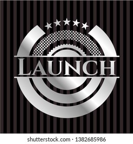 Launch silvery badge. Vector Illustration. Mosaic.