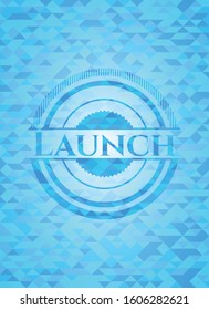 Launch sky blue emblem. Mosaic background