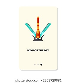 Launch of space rocket flat vector icon. Cosmo equipment at spacecraft flight start vector illustration. Rocket production, science, cosmos and technology concept for web design and apps