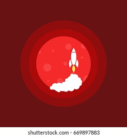 launch space rocket on mars. concept of humanity as an interplanetary species or planets exploration and research. simple flat trend modern round logotype graphic design isolated on red background