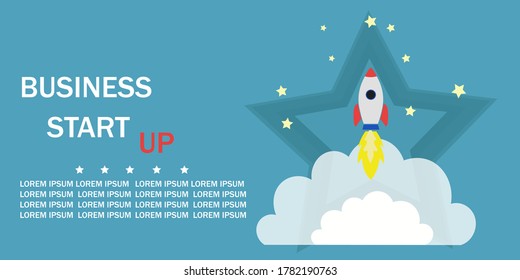 Launch of a space rocket. start-up. The sky and the stars. Vector illustration