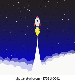 Launch of a space rocket. start-up. The sky and the stars. Vector illustration