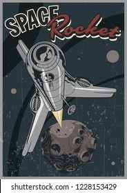 Launch Space Rocket Vintage Retro Futuristic Space Poster Stylization