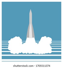 Launch of the spacecraft. Vector flat illustration