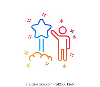 Launch star line icon. Feedback rating sign. Customer satisfaction symbol. Gradient design elements. Linear star icon. Random shapes. Vector