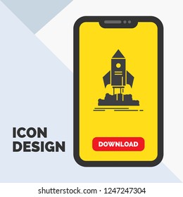 launch, startup, ship, shuttle, mission Glyph Icon in Mobile for Download Page. Yellow Background