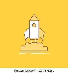 launch, startup, ship, shuttle, mission Flat Line Filled Icon. Beautiful Logo button over yellow background for UI and UX, website or mobile application