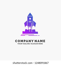 launch, startup, ship, shuttle, mission Purple Business Logo Template. Place for Tagline.