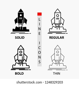 launch, startup, ship, shuttle, mission Icon in Thin, Regular, Bold Line and Glyph Style. Vector illustration
