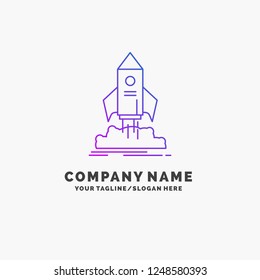 launch, startup, ship, shuttle, mission Purple Business Logo Template. Place for Tagline